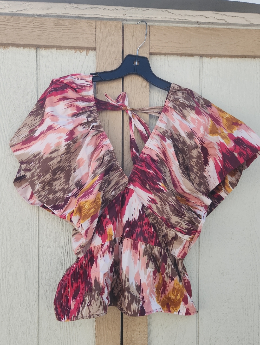 Anthropologie Love The Label Painterly Open Back Blouse Boho Chic Medium Artsy